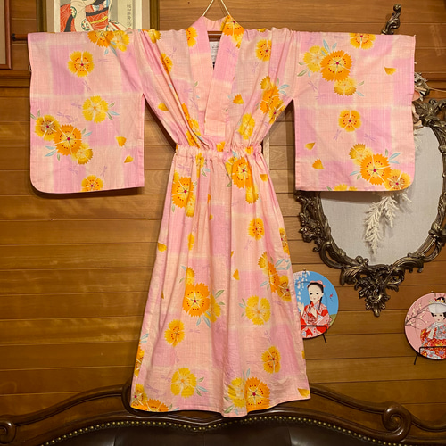 和洋折衷 レトロ 古着 お花 フラワー 昭和レトロ 浴衣 和 ハンドメイド