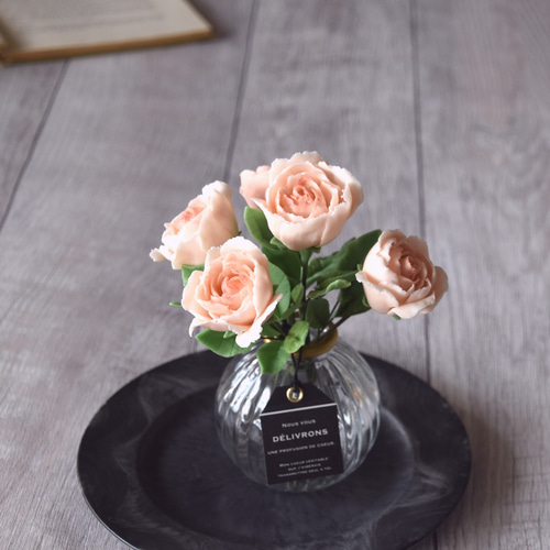◇粘土のお花◇ 薔薇 サーモンピンク B822 プリザーブドフラワー ◇粘土のお花◇ 薔薇 サーモンピンク B822 プリザーブドフラワー