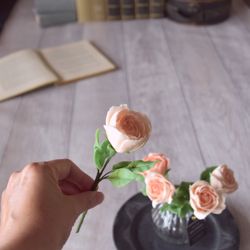 ◇粘土のお花◇ 薔薇 サーモンピンク B822 プリザーブドフラワー ◇粘土のお花◇ 薔薇 サーモンピンク B822 プリザーブドフラワー
