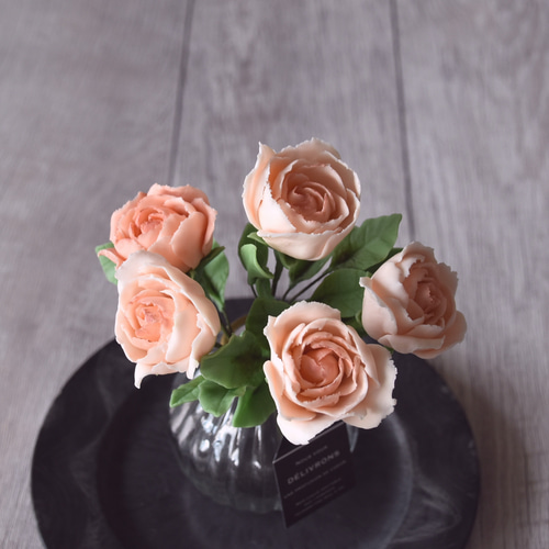 ◇粘土のお花◇ 薔薇 サーモンピンク B822 プリザーブドフラワー