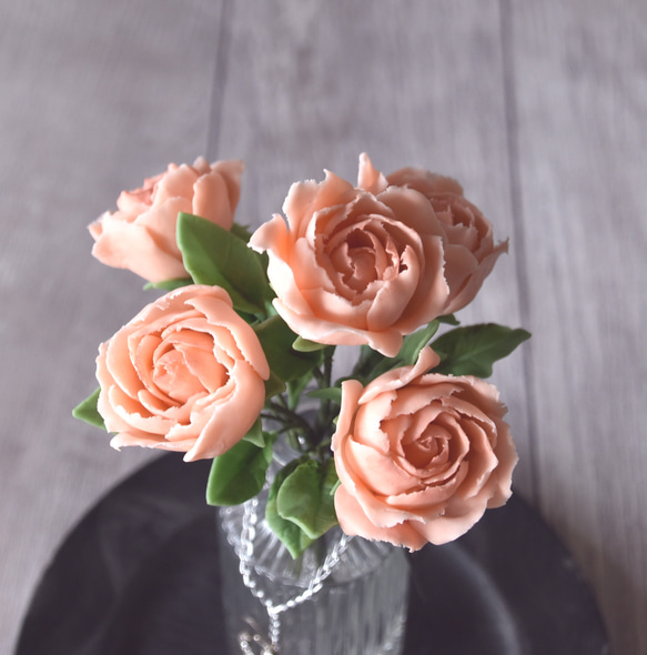 ◆粘土のお花◆　薔薇　サーモンピンク　 　B821 4枚目の画像