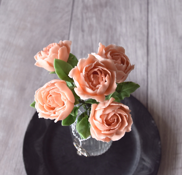 ◆粘土のお花◆　薔薇　サーモンピンク　 　B821 5枚目の画像