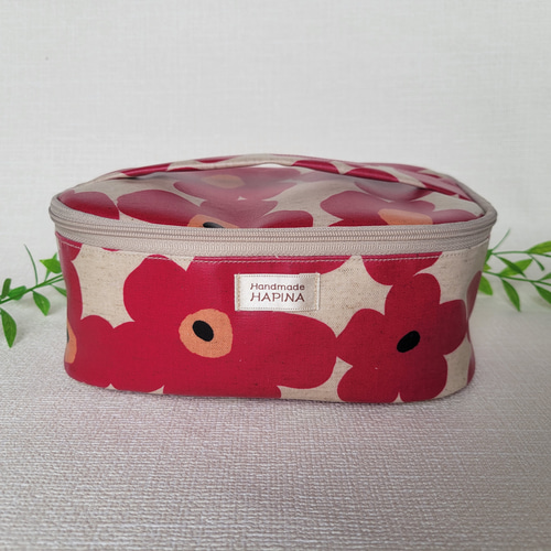 バニティ型ランチバッグ 保温保冷 赤い大きな花 ランチポーチ お弁当  