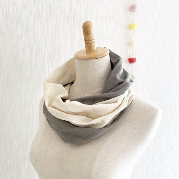 ♡日本製造♡優質雙層紗布製成的蓬鬆夢幻的圍脖♡雙色（香草牛奶x石灰色） 第10張的照片