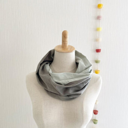 ♡日本製造♡優質雙層紗布製成的蓬鬆夢幻圍脖♡雙色（石灰色x薄荷綠） 第2張的照片