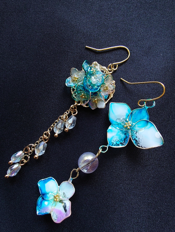 アメリカンフラワー）紫陽花のピアス/ディップアートフラワー/一点物 