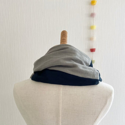 日本製造，蓬鬆夢幻的圍脖，採用優質雙層紗布，雙色（黑色x石灰色） 第6張的照片