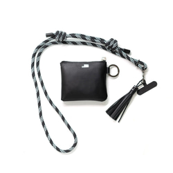 皮夾袋和智慧型手機肩帶 黑色 GORE-TEX 皮革，附流蘇 非常適合下雨天 智慧型手機背帶 第6張的照片