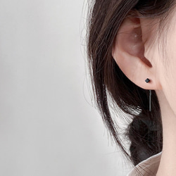 耳環女士 18K 防過敏小吊墜 925 銀金黑色方形美式耳環 第6張的照片