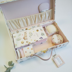 再販　トランク型お裁縫箱とお裁縫道具のセット（ カルトナージュ、Milky rabbit） 8枚目の画像