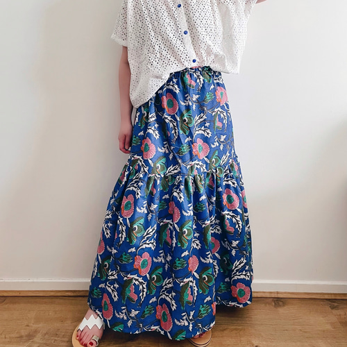 ヌキテパ インド綿 ブロックプリント スカート Cotton Double Flower Print Skirt | Pasand by ne Quittez pas