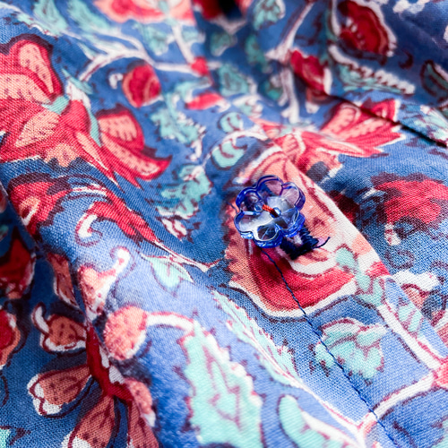 インド綿(ブロックプリント)のシャツワンピース*Bleu+fleur