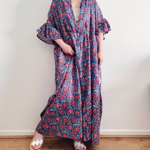 yurakotaNo.T2507インド生地ブロックプリントワンピース yurakotaNo