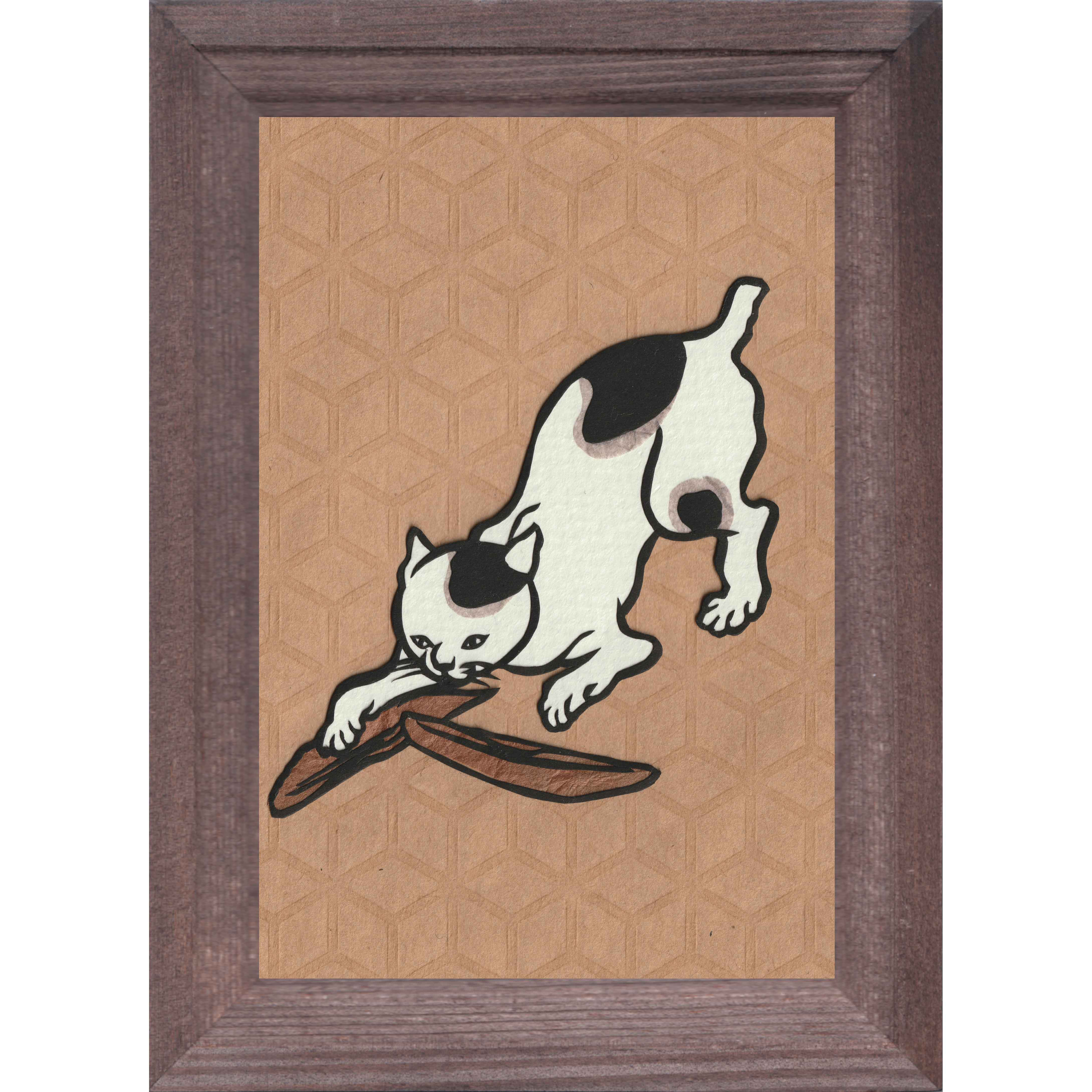 バリ絵画:猫のロマンス 美術品・アンティーク・コレクション
