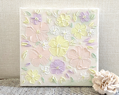 テクスチャーアート 花畑の子鹿 パステルカラーの花畑 テクスチャー