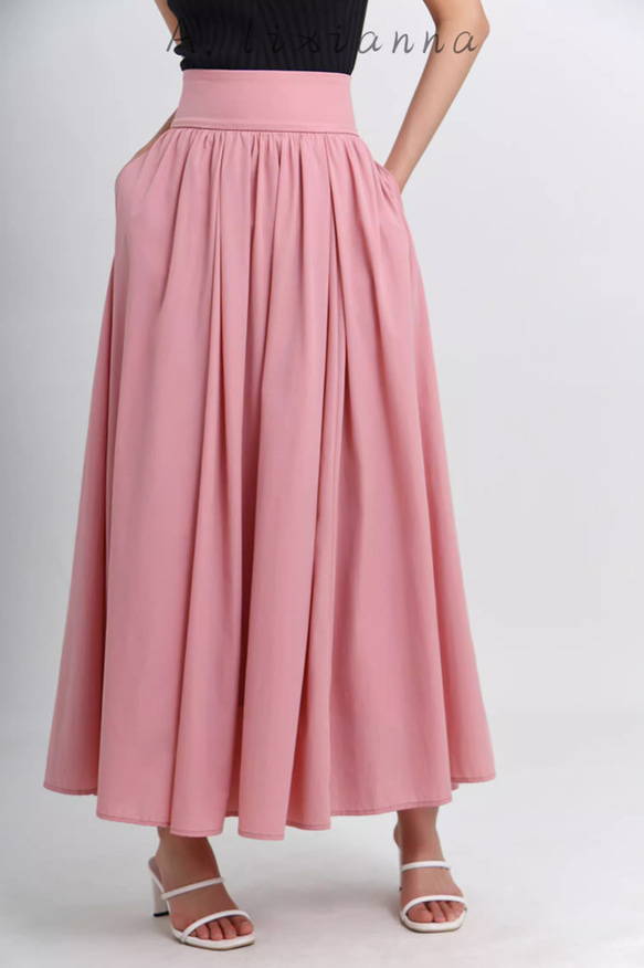 大人気.ピンクの傘スカート.ふんわり涼しげハイウエストスカート.秋冬春も上品なカラー[S--XL] 4枚目の画像