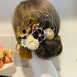 【紫×金】つまみ細工 卒業式 卒業式髪飾り 袴　水引き　成人式用髪飾り　和装　成人式　ヘアアクセ　色打掛 ヘア飾り 11枚目の画像