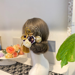 【紫×金】つまみ細工 卒業式 卒業式髪飾り 袴　水引き　成人式用髪飾り　和装　成人式　ヘアアクセ　色打掛 ヘア飾り 7枚目の画像