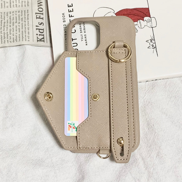 夏　ショルダーストラップ付き　ベルト＆カードポケット　スマホケース　iPhoneケース　 2枚目の画像