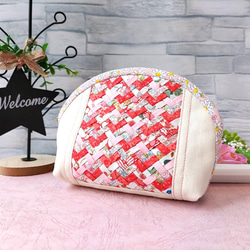 再再販☆メッシュワークポーチ【ピンクの花園③】布を編み込んだ硬めの