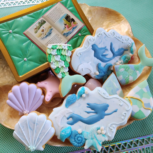 マーメイドのアイシングクッキー缶』※夏の宝石 琥珀糖入り※人魚姫※人魚