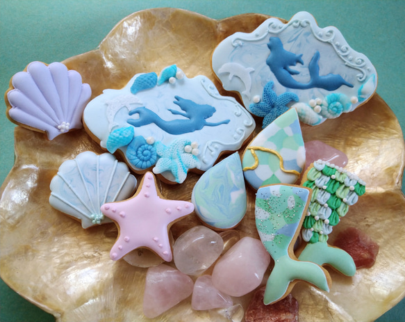 『Creema限定』マーメイドのアイシングクッキー※人魚姫※人魚の涙※白砂糖不使用※身体に優しいアイシングクッキー 1枚目の画像