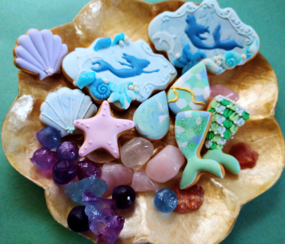 『Creema限定』マーメイドのアイシングクッキー※人魚姫※人魚の涙※白砂糖不使用※身体に優しいアイシングクッキー 6枚目の画像