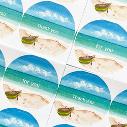 透明水彩画「エメラルドグリーンの海」丸シール48枚　サンキューシール　フォーユーシール　暑中見舞い　残暑見舞い　夏 3枚目の画像