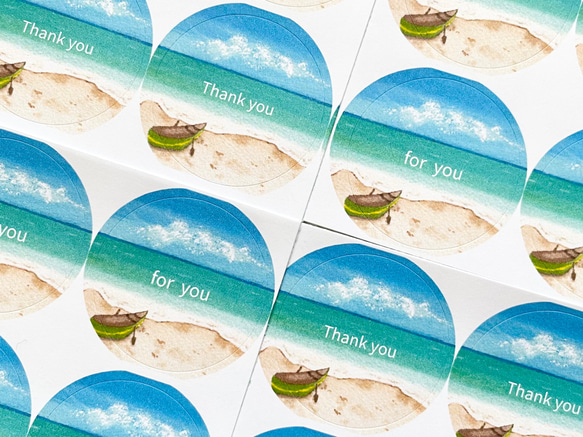 透明水彩画「エメラルドグリーンの海」丸シール48枚　サンキューシール　フォーユーシール　暑中見舞い　残暑見舞い　夏 3枚目の画像