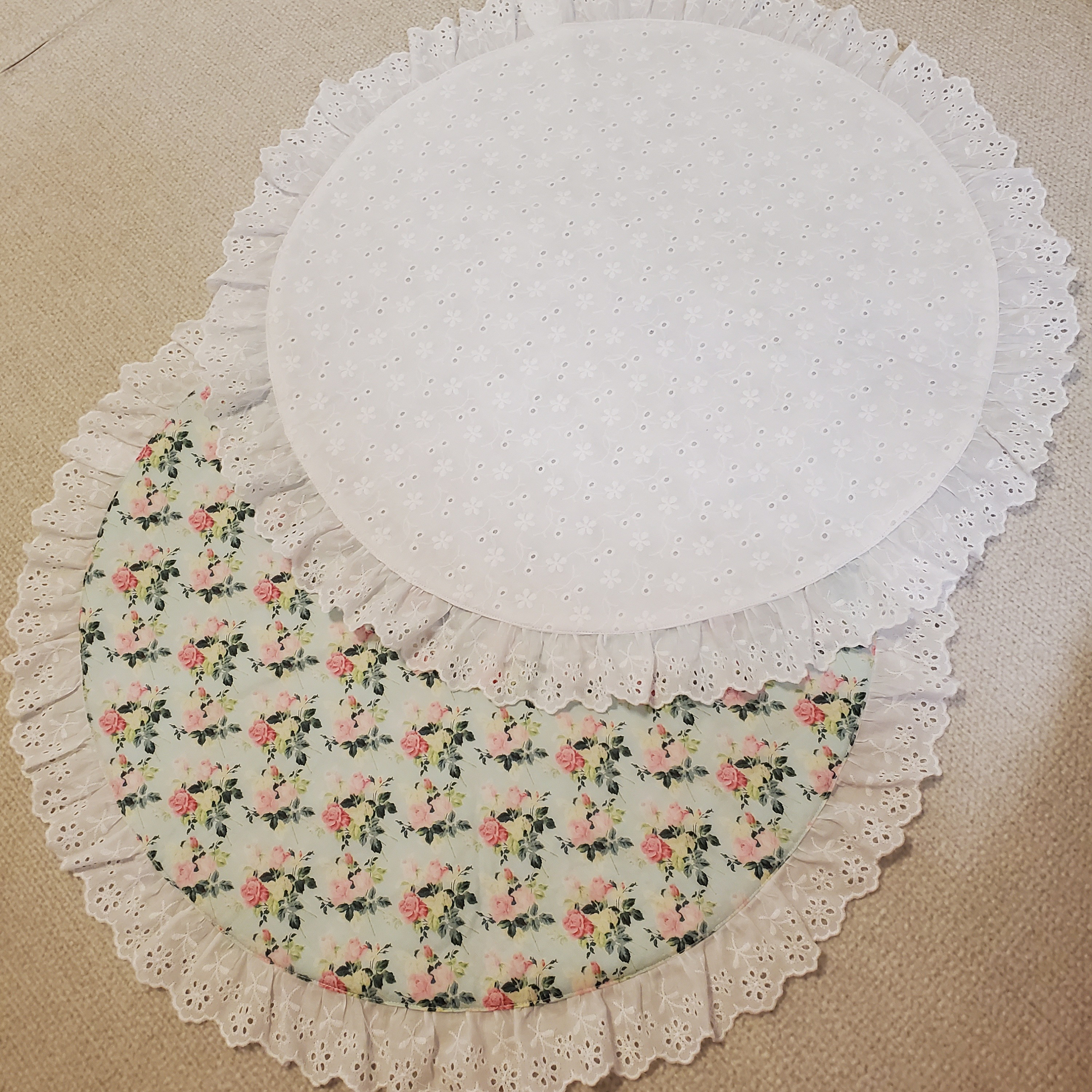 1027.カフェマットM54 刺繍生地綿レース3段小花レース