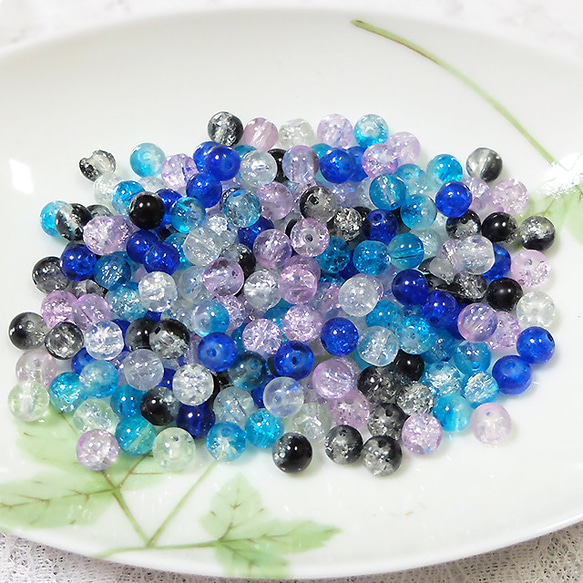 クラックガラスビーズ ブルーライラックミックス 6mm 30g 100個前後 C  