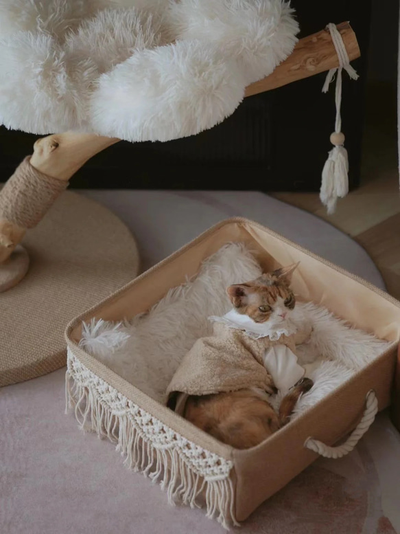 北欧マクラメ編みキャットベッド　天然麻　BOHOスタイル ハワイアン 南国 猫ねこ　猫ベッド/犬ベッド 7枚目の画像
