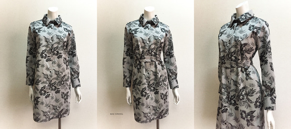 【1点もの・デザイン画付き】綿ジャガード生地シャツ型ワンピース（KOJI TOYODA） 4枚目の画像