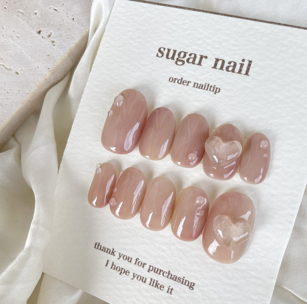 ネイルチップ 桃ネイル ハート 3D ぷっくり ネイルチップ（つけ爪