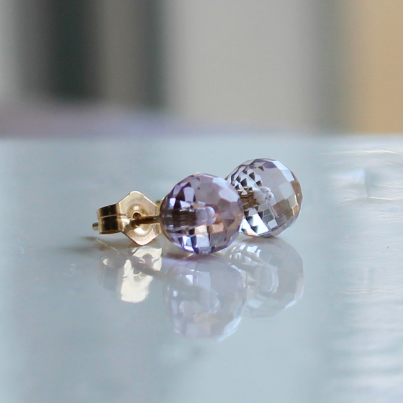 ✨二月生日石✨ 紫水晶 &lt;薰衣草色/寶石品質&gt; 耳釘 (K14GF) 第4張的照片