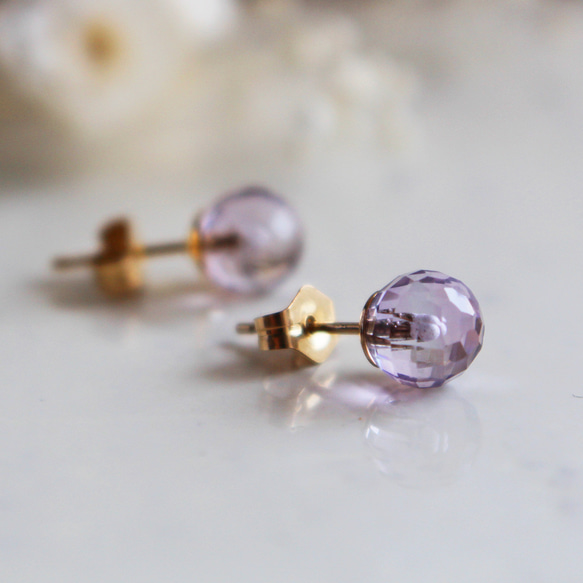 ✨二月生日石✨ 紫水晶 &lt;薰衣草色/寶石品質&gt; 耳釘 (K14GF) 第1張的照片