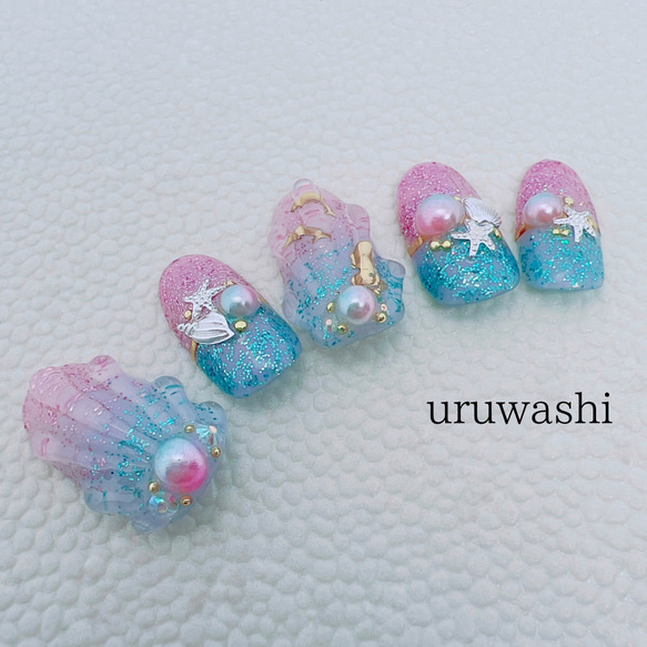 ネイルチップ マーメイド 貝殻 夏 サマー シェル マリン キラキラ 海  
