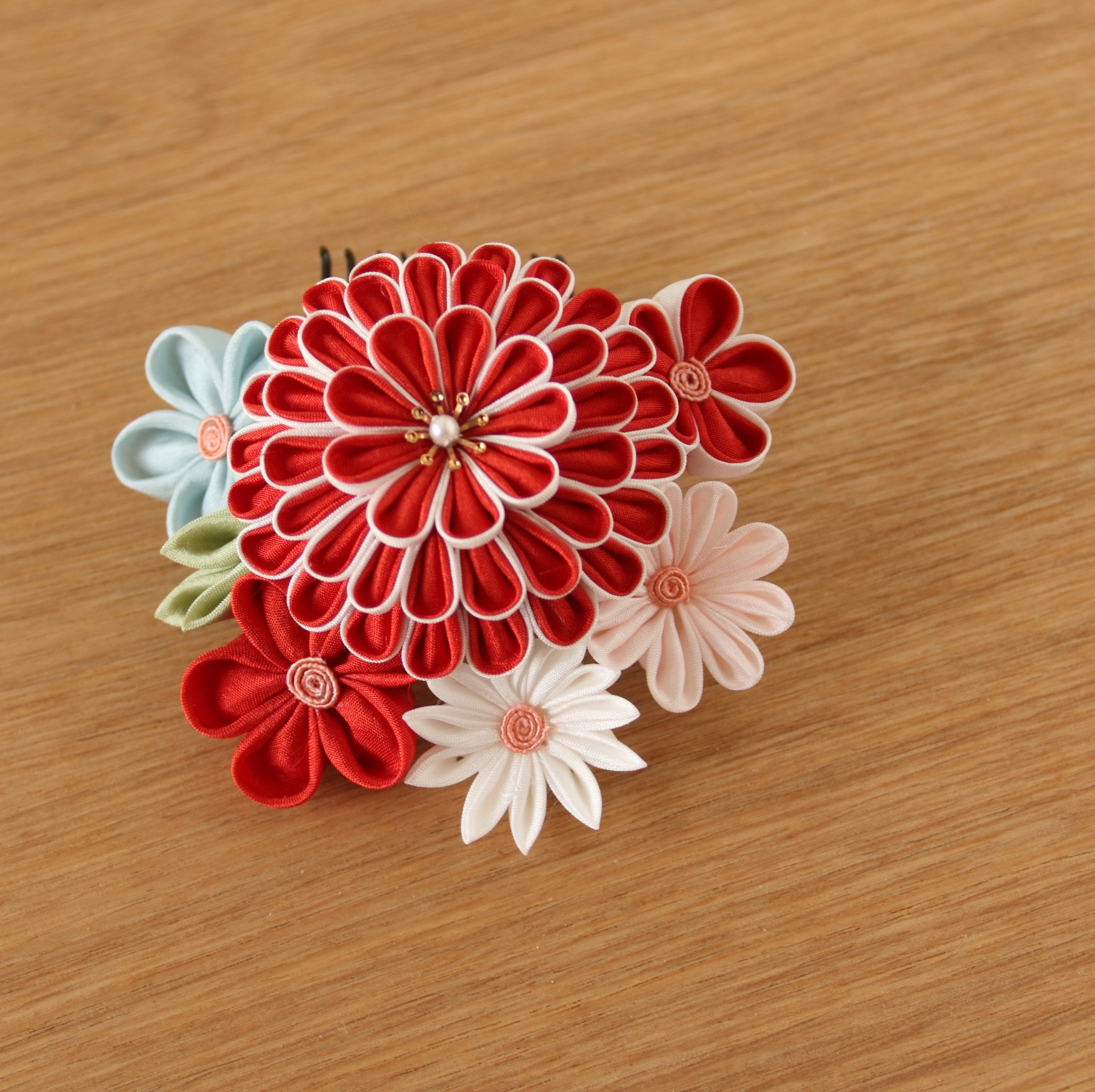 正絹羽二重　花々コーム　和装・花嫁・卒業・成人・七五三