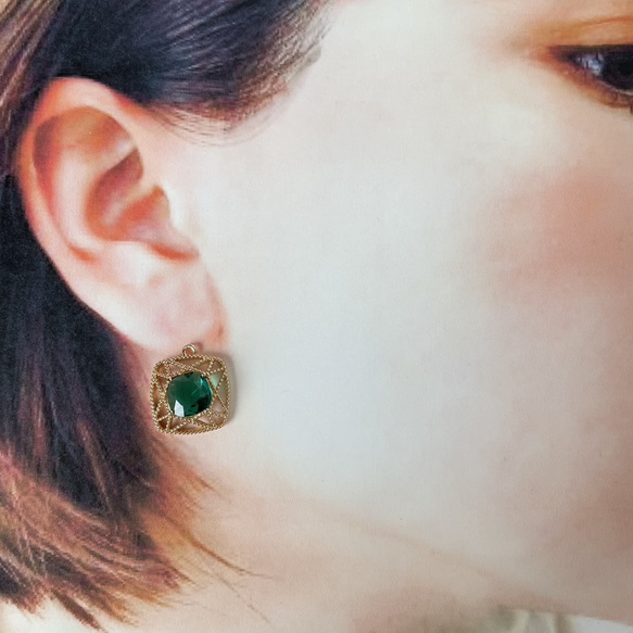 4pcs★ charm・forest green（ガラスチャーム） 4枚目の画像