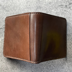 【手縫】定番チョコ二つ折本革財布（ボックス型小銭入れと大きめの外ポケット付き） 5枚目の画像