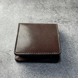【手縫】定番チョコ二つ折本革財布（ボックス型小銭入れと大きめの外ポケット付き） 3枚目の画像