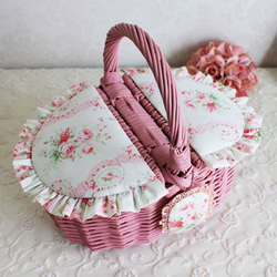 ★R様ご確認用★ハンドメイド＊天使＊ボックス＊薔薇＊小物入れ フリルピンクバスケット 薔薇柄 フリーボックス・小物入れ Rose