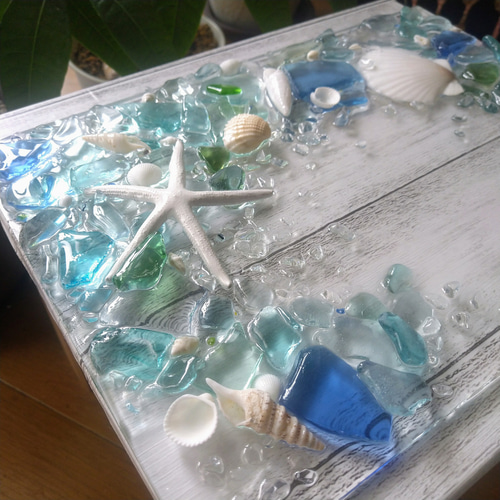 涼しげ♪シーグラス×水晶レジンアート その他インテリア雑貨