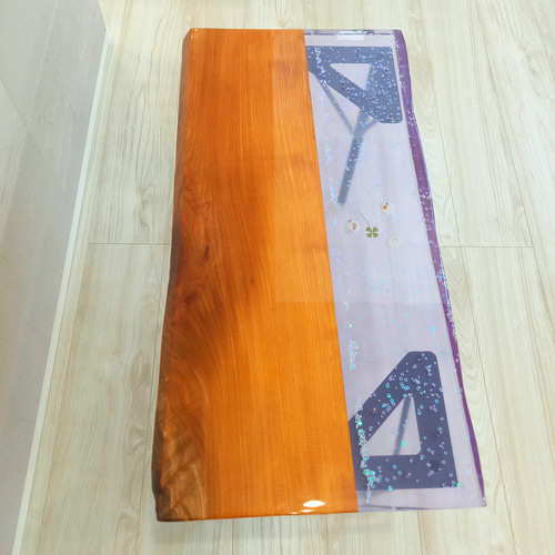 レジンローテーブル 欅 四つ葉のクローバー ハート 星 ローテーブル  