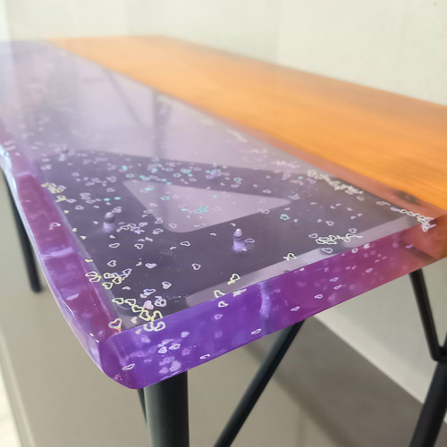 レジンローテーブル 欅 四つ葉のクローバー ハート 星 ローテーブル  