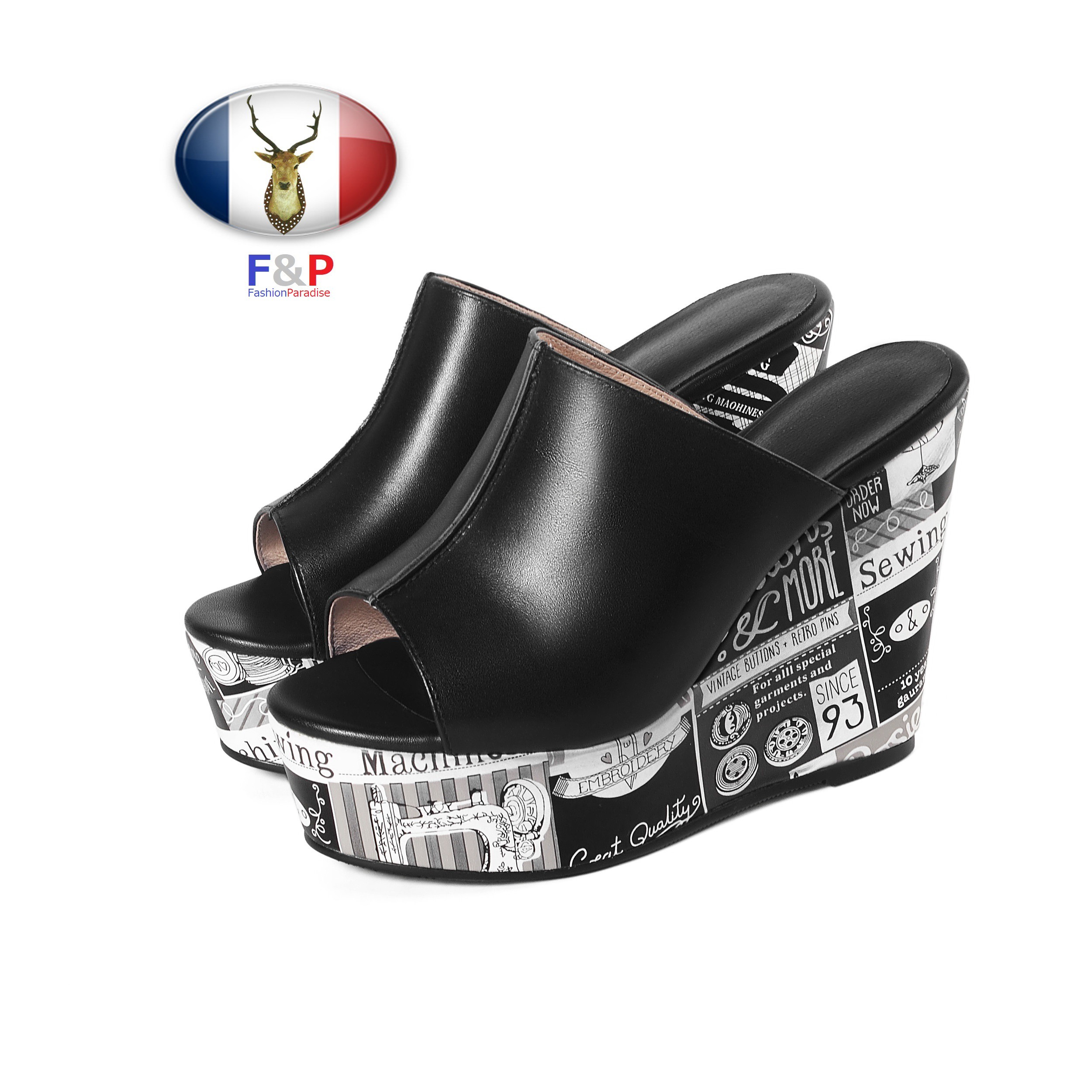 艶消しハラコレザーアウトソール4㎝花柄ウェッジヒールサンダル全2色