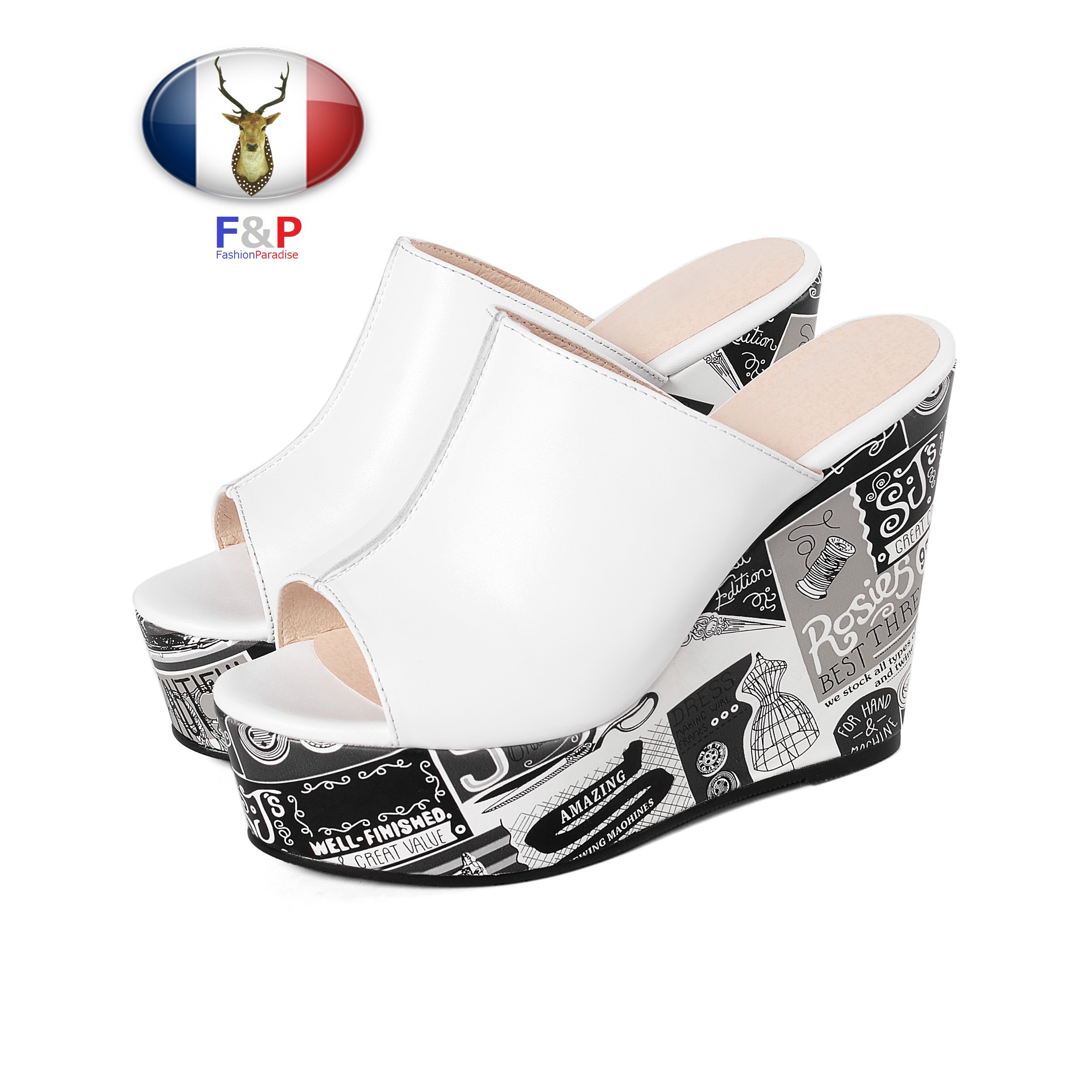 艶消しハラコレザーアウトソール4㎝花柄ウェッジヒールサンダル全2色