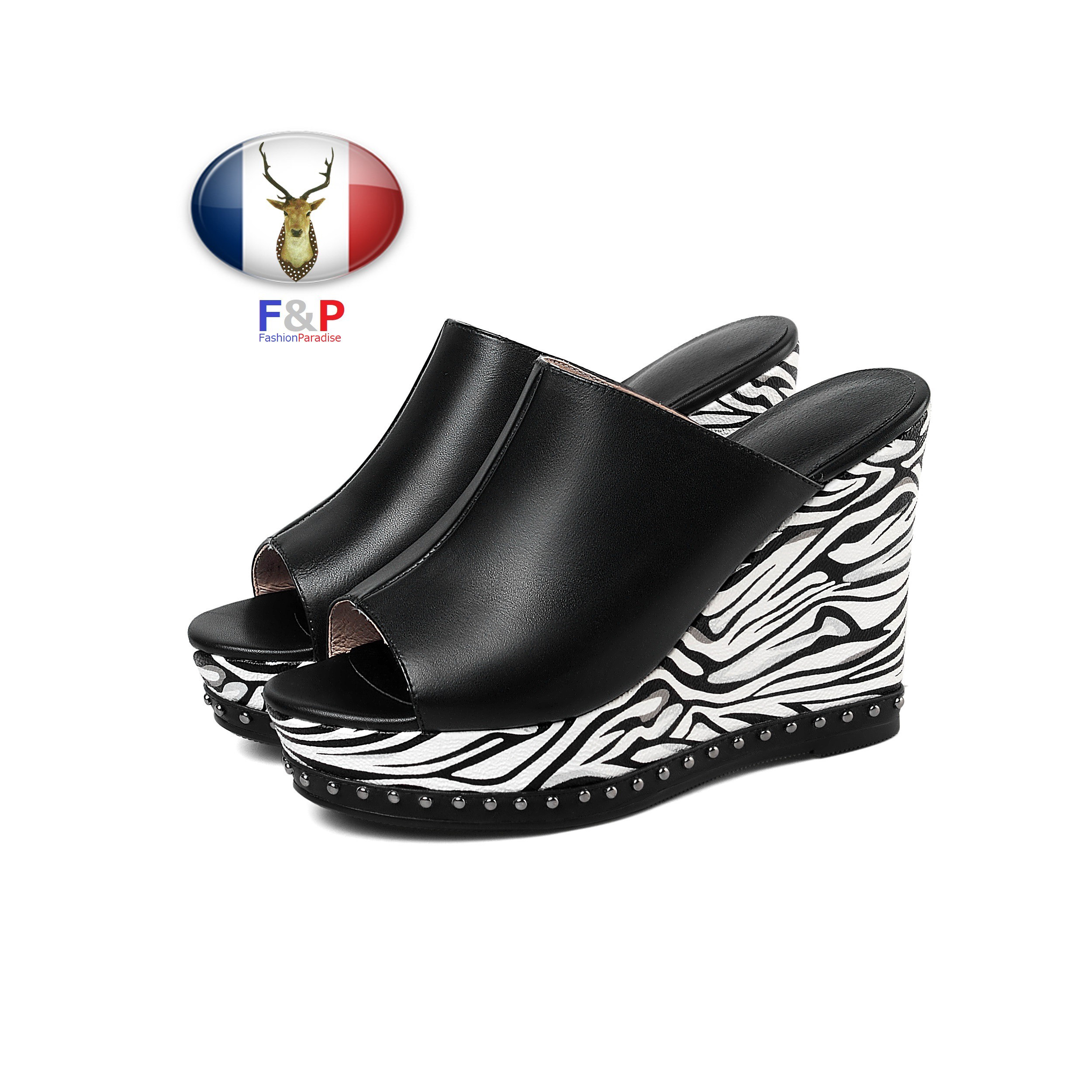 艶消しハラコレザーアウトソール3㎝シマウマ柄ウェッジヒールサンダル全2色