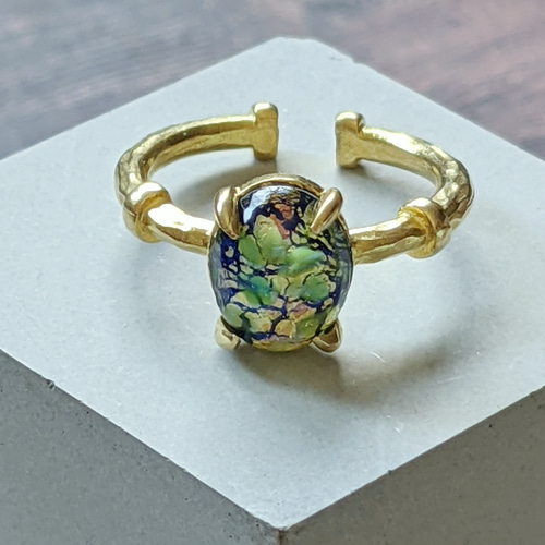 1個 真鍮 指輪・リング台・空枠 10×8mmオーバル フリーサイズ 金具