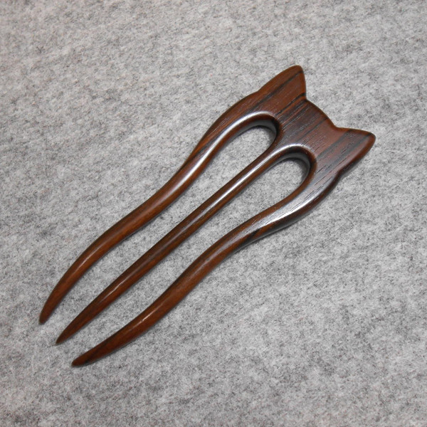 ヘアーフォーク（かんざし）猫型ヘッド３プロング　ストレートタイプ